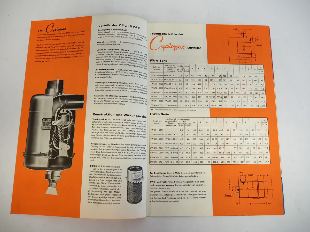 Donaldson Cyclopac Luftfilter Prospekt 1970er Jahre