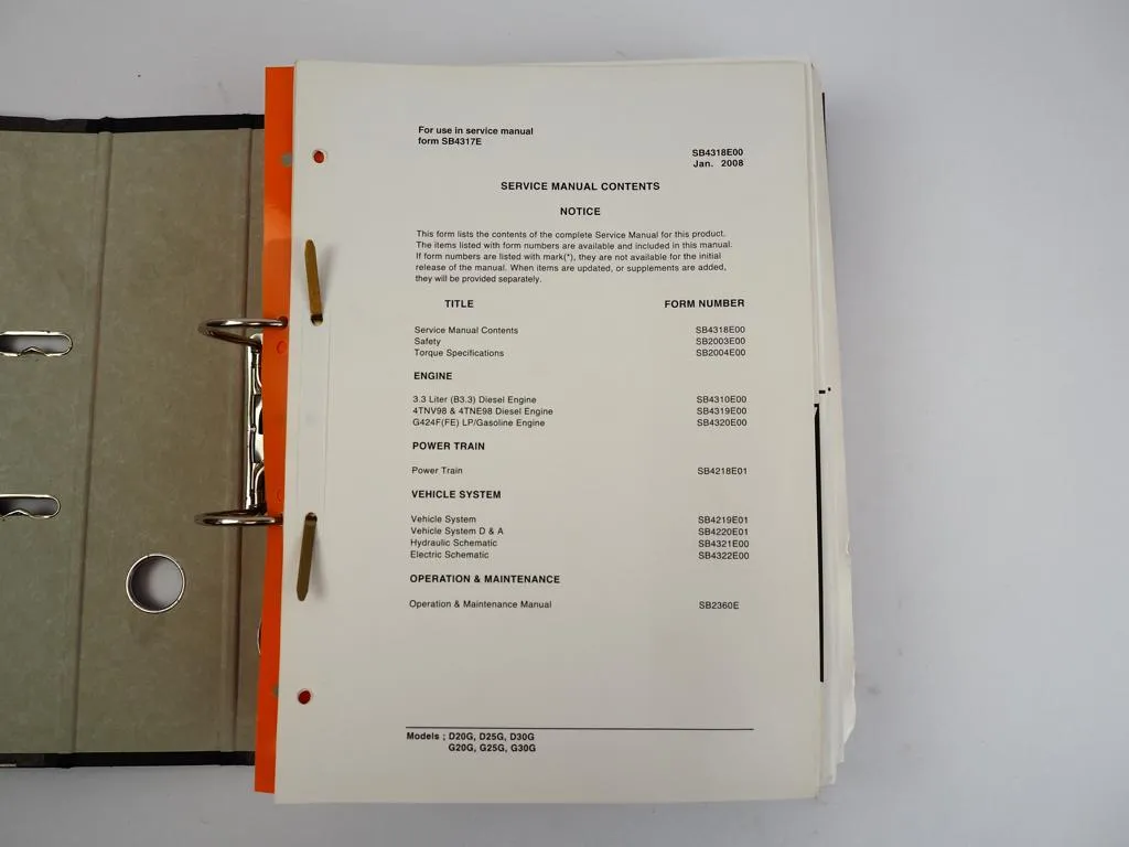 Doosan D G 20 25 30 G Engine Powered Lift Trucks Service Manual 2007/08