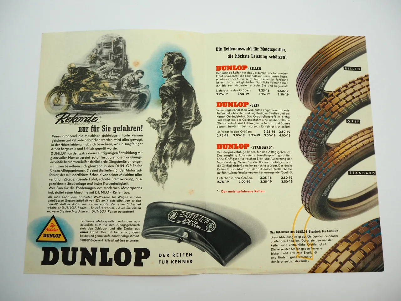 Dunlop Reifen für Motorrad Prospekt 1955