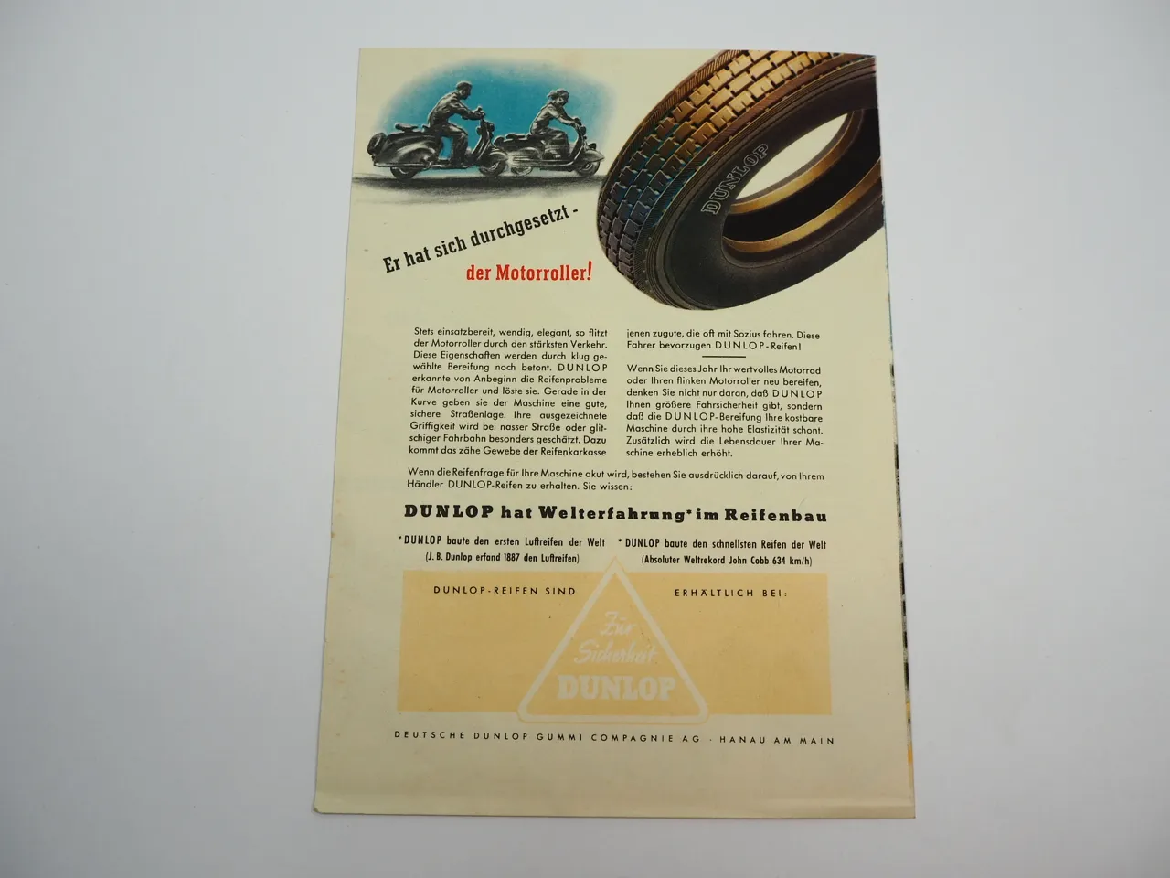 Dunlop Reifen für Motorrad Prospekt 1955