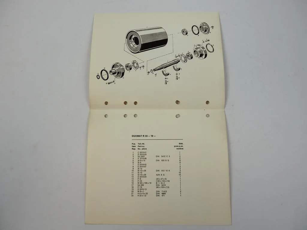Duomat R 33 Walze Ersatzteilliste Spare Parts Pieces de Rechange
