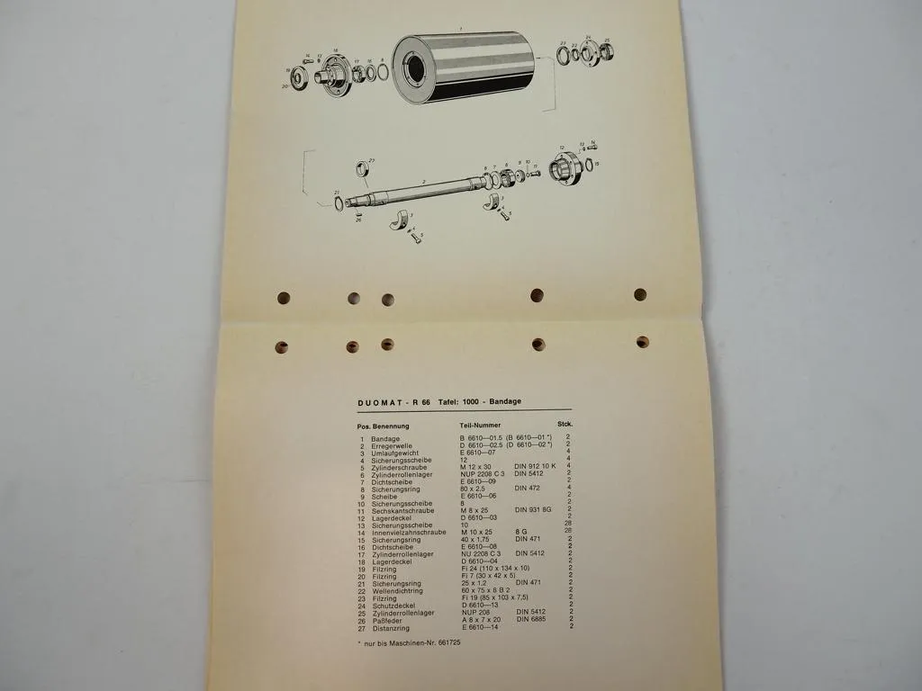 Duomat R 66 Walze Ersatzteilliste Spare Parts Pieces de Rechange