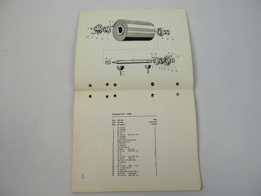 Duomat R 77 Walze Ersatzteilliste Spare Parts Pieces de Rechange