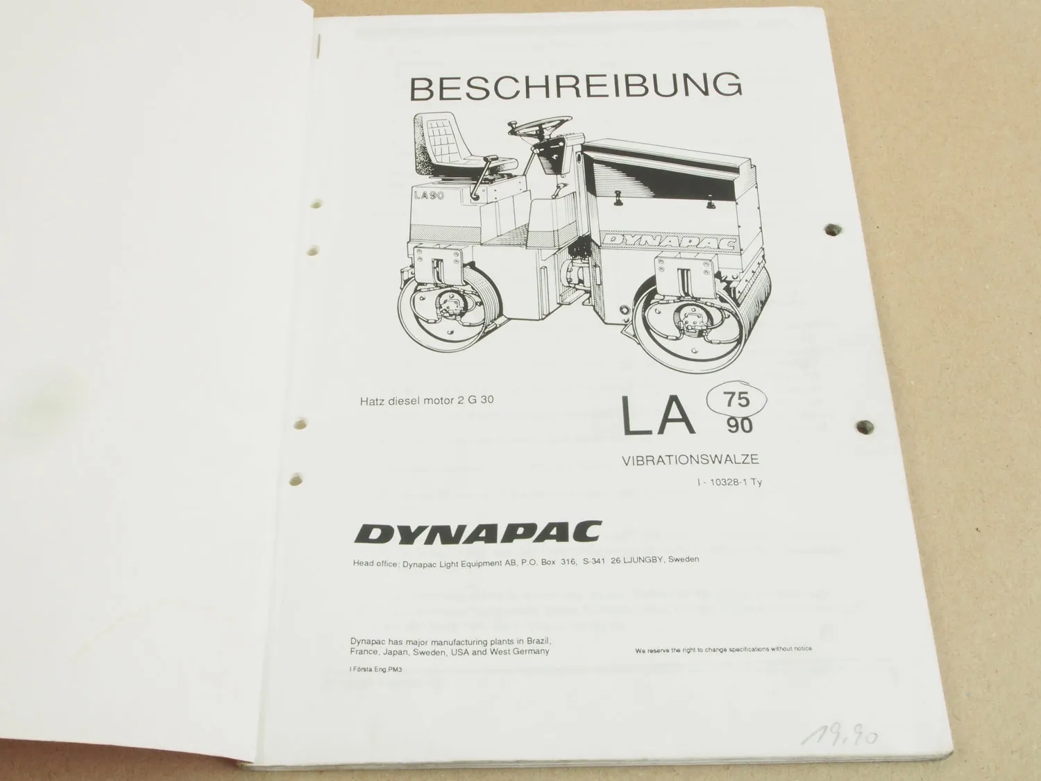 Dynapac LA 75 90 Vibrations Walze Bedienungsanleitung Parts List