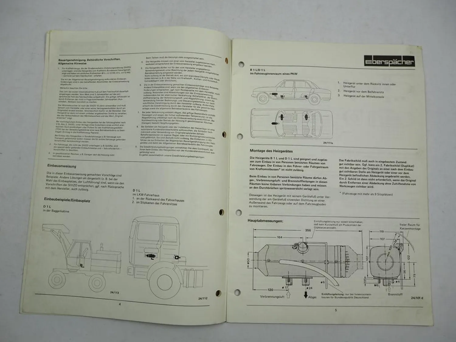 Eberspächer B1L D1L Luftheizgerät für LKW PKW Einbauanleitung Schaltplan 1988