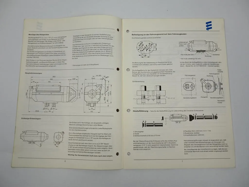 Eberspächer B1LC D1LC Compact Luftheizgerät Betriebsanleitung Einbau 1995
