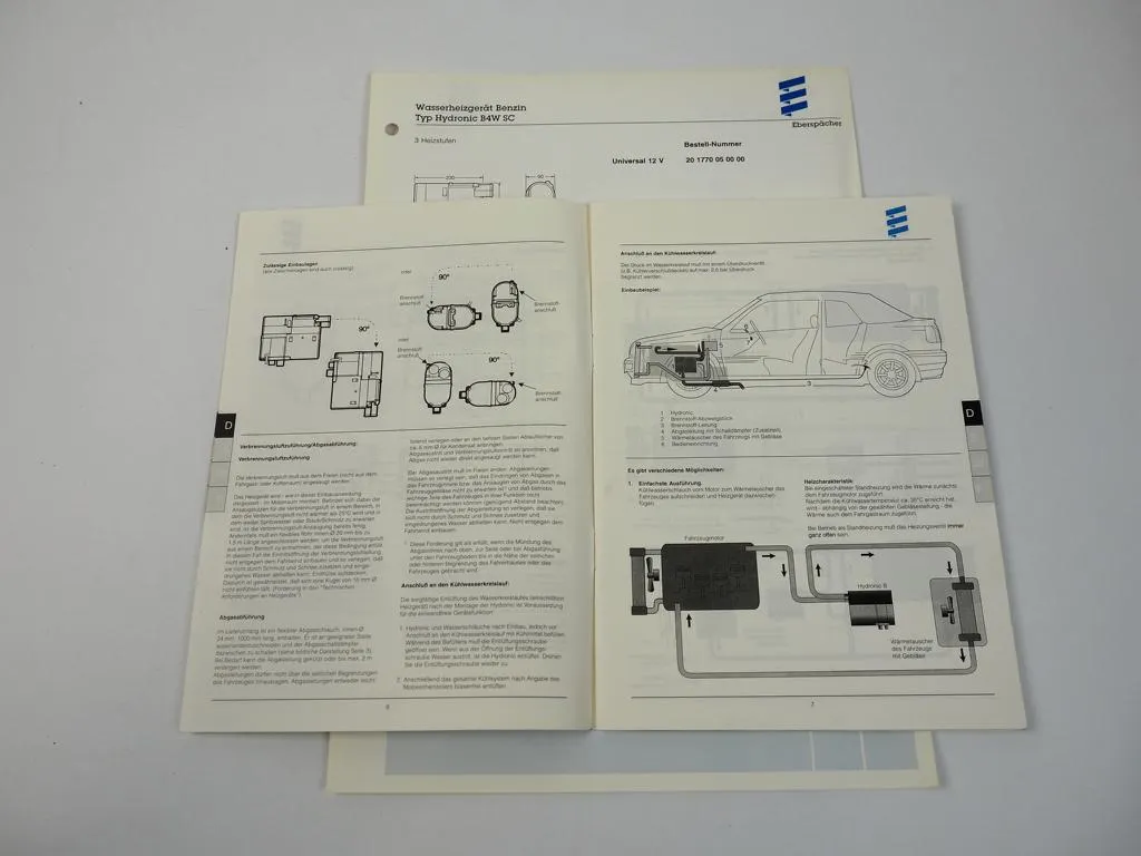 Eberspächer Hydronic B4W SC Wasserheizgerät Betriebsanleitung Einbau 01/1997