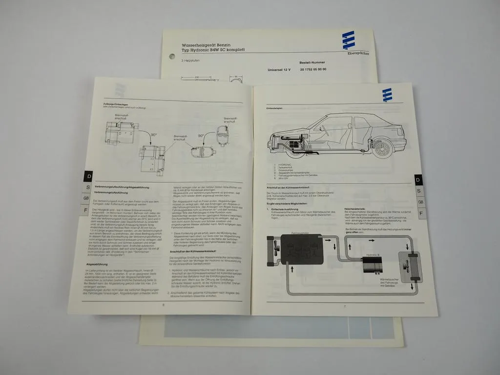 Eberspächer Hydronic B4W SC Wasserheizgerät Betriebsanleitung Einbau 10/1997