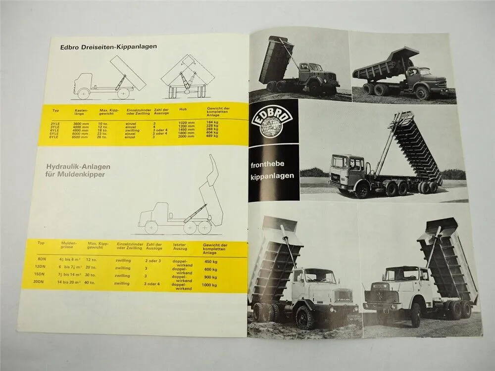 Edbro LKW Kipper Fronthebe Kippanlagen Prospekt 1970er Jahre Holland