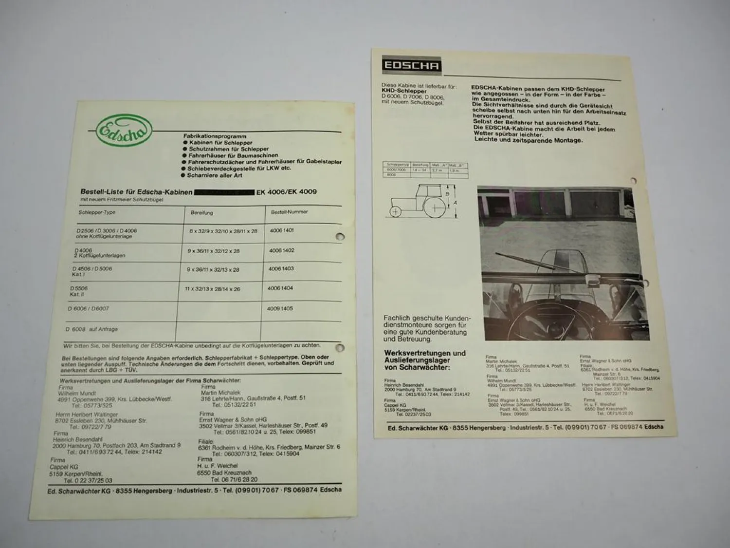 Edscha Kabine EK 4006 4008 4009 für Deutz Schlepper 2x Prospekt 1970er Jahre