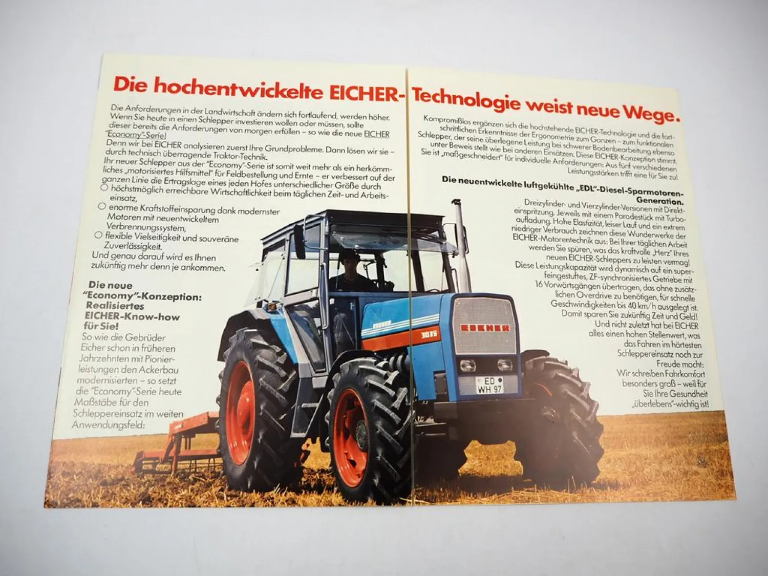 Eicher 3048 3056 3066 3075 3088 S AS Economy Serie Traktor Prospekt ca. 1985