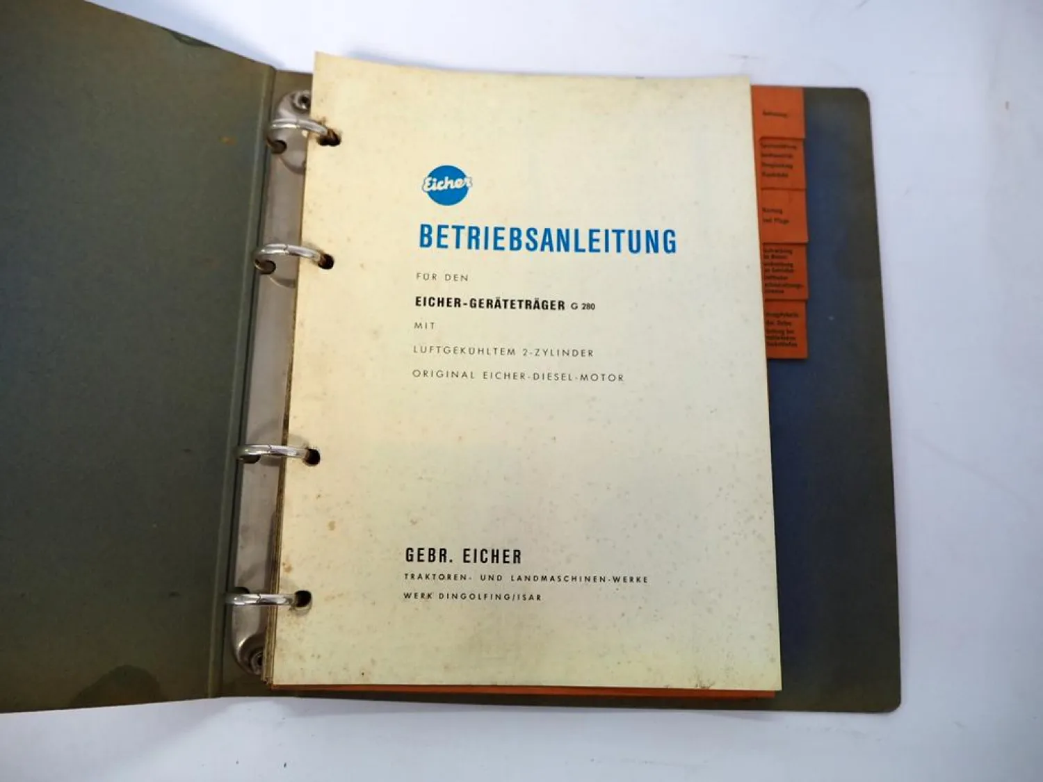 Eicher G280 Geräteträger Betriebsanleitung Original Bedienung & Wartung