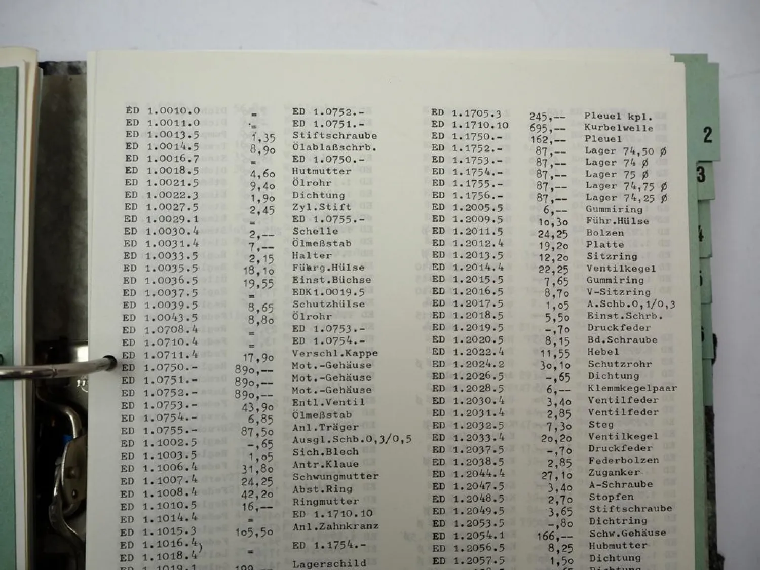 Eicher Landtechnik zB. Tiger Königstiger Mammut Wotan Ersatzteil-Preisliste 1973