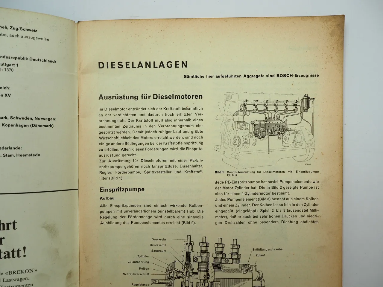Einspritzanlagen Diesel Bosch Reparaturanleitung Bucheli 35b 1966