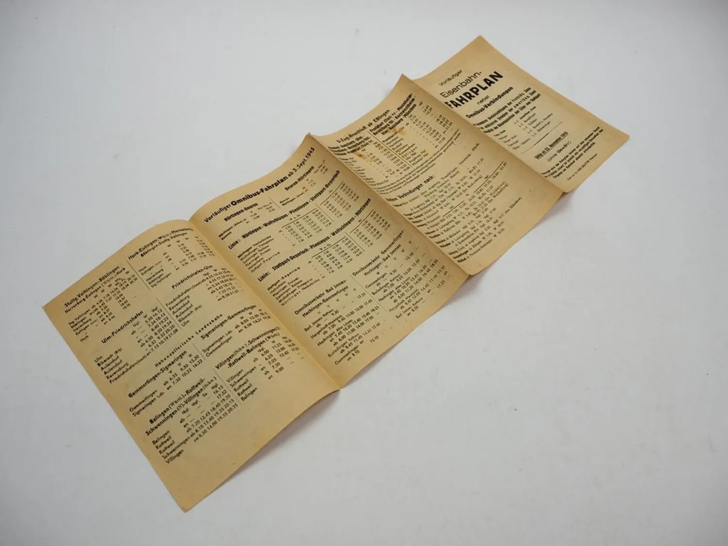 Eisenbahn Fahrplan nebst Omnibus Württemberg Stuttgart 1945