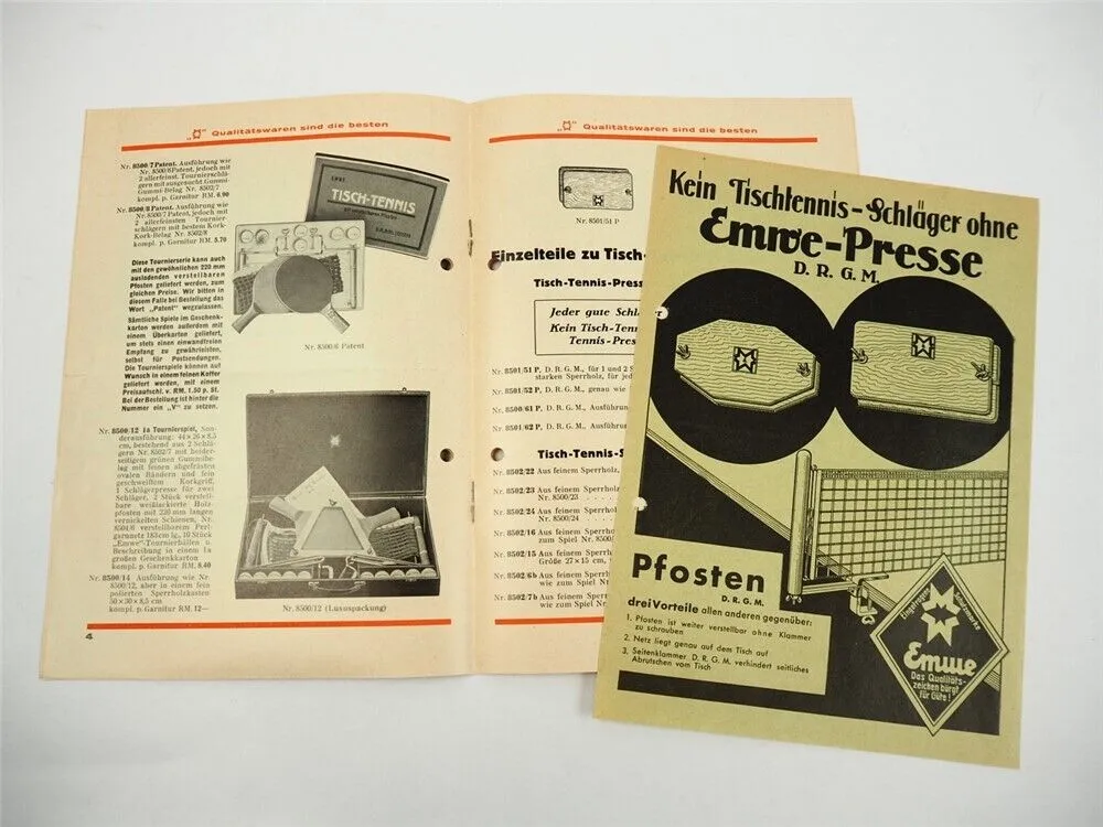 Emwe Müller Wimmer Schlotheim Thüringen Tischtennis Zubehör Prospekt 1930er J.