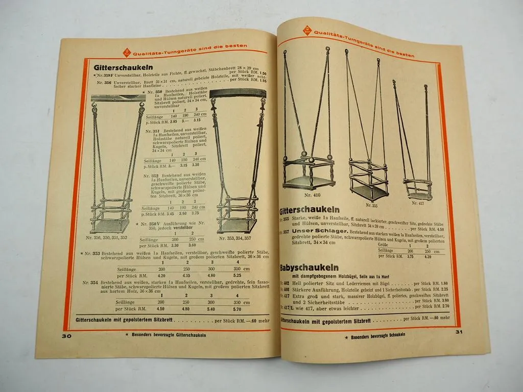 Emwe Turn Apparate Ringe Schaukel Trapez Katalog 1930er Jahre