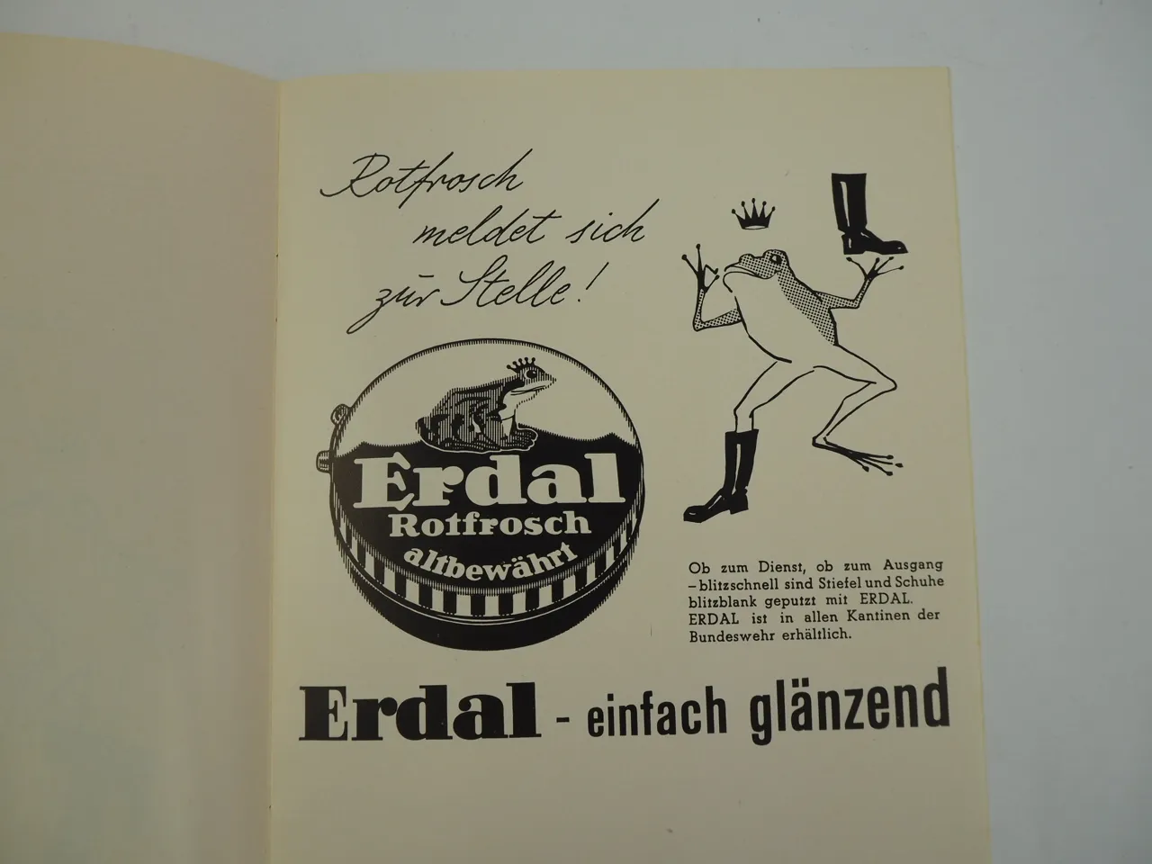 Erdal Schuhpflegemittel Insertion Zeitung Bundeswehr Grenzschutz 1957