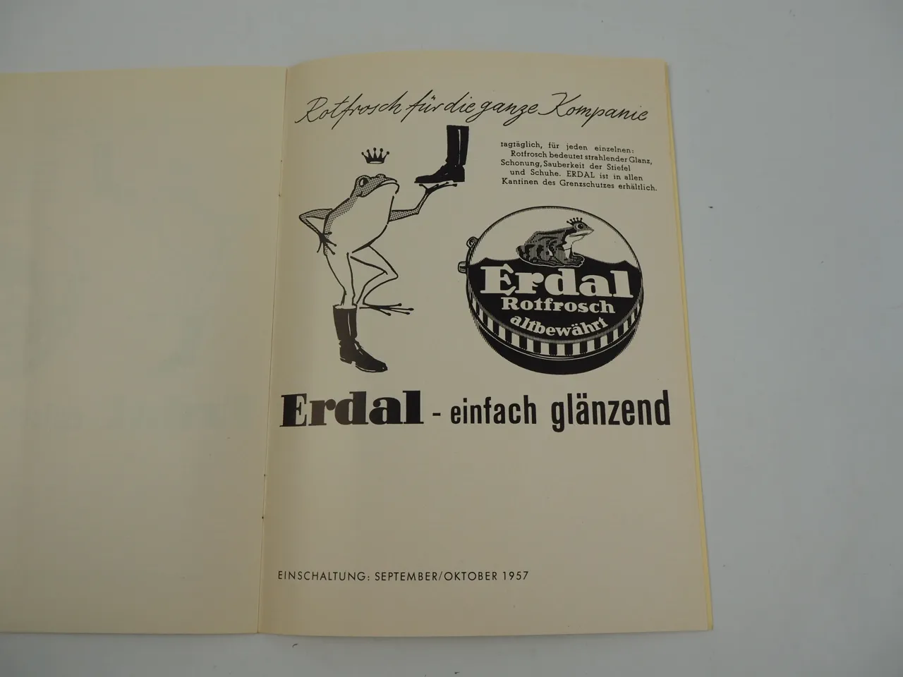Erdal Schuhpflegemittel Insertion Zeitung Bundeswehr Grenzschutz 1957