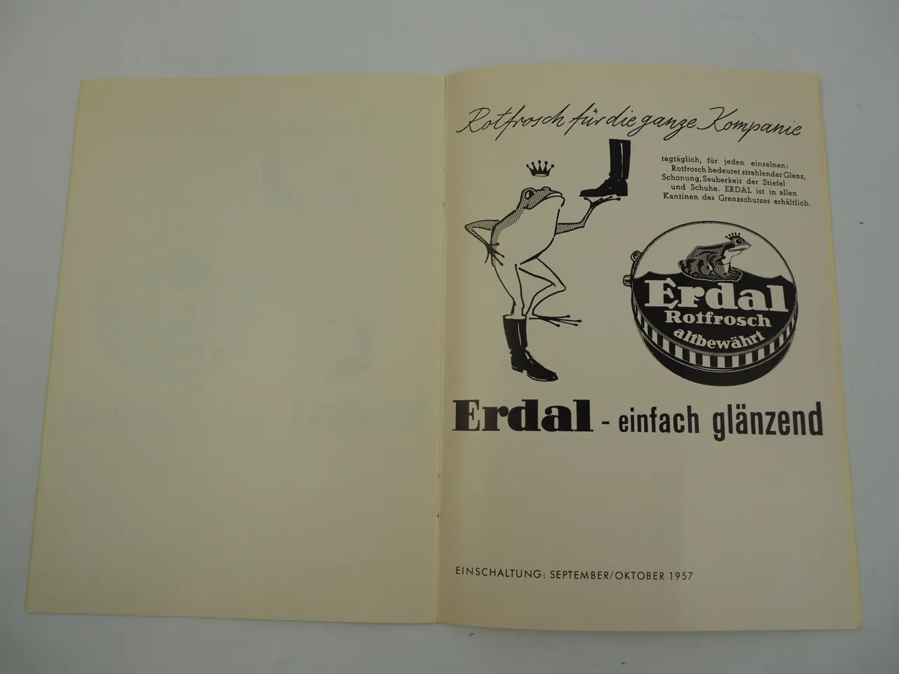 Erdal Schuhpflegemittel Insertion Zeitung Bundeswehr Grenzschutz 1957