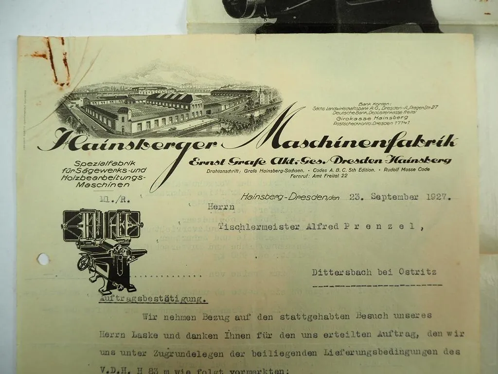 Ernst Grafe Hainsberger Maschinenfabrik Dresden 2x Brief + Poster 1927/30