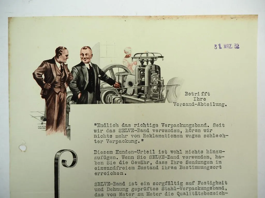 Ernst Selve Augustenthal Nordrhein Westfalen Kaltwalzwerk Firmenbrief 1932