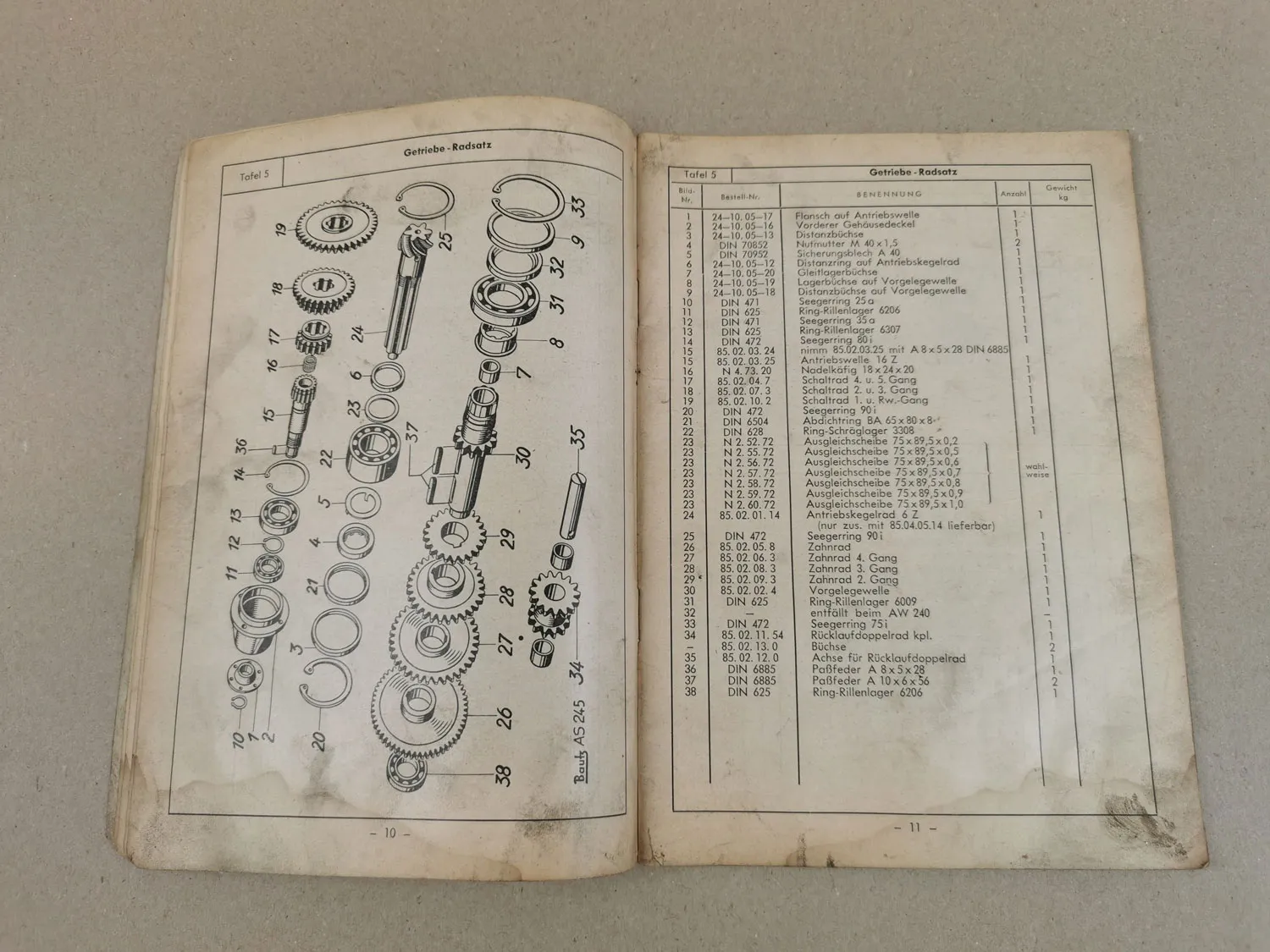 Ersatzteilkatalog Bautz AW240 Schlepper 24 PS Ersatzteilliste 1958