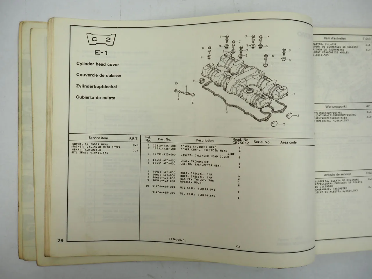 Ersatzteilkatalog Honda CB750KZ Parts List Ersatzteilliste Ausgabe 1978