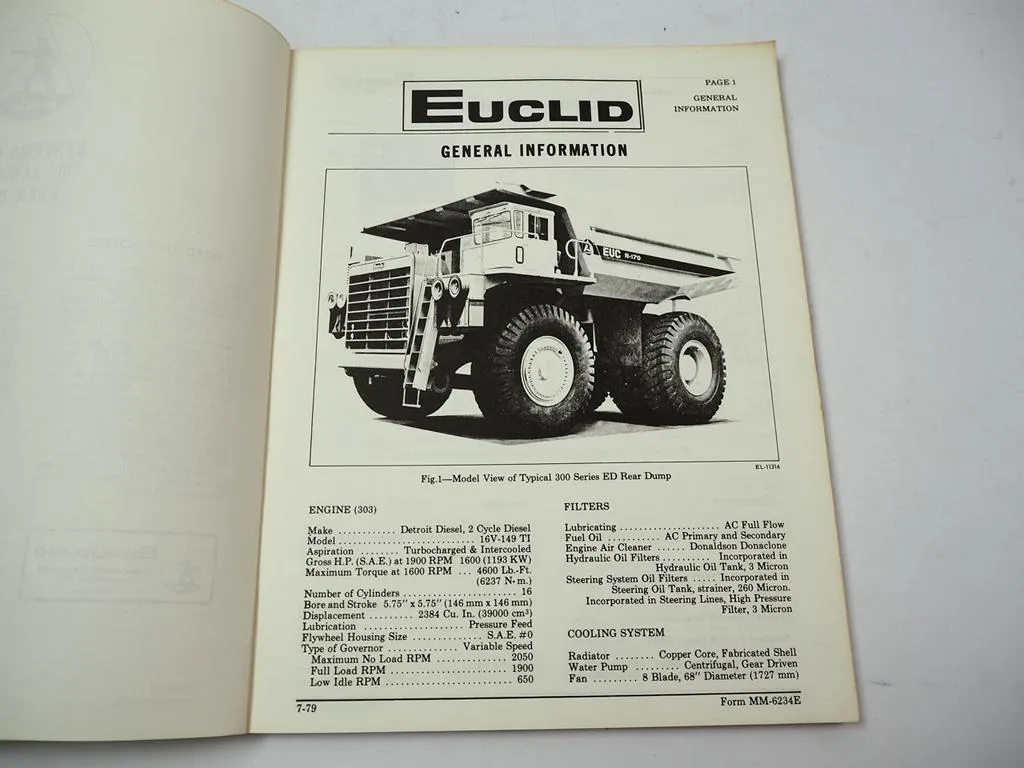 Euclid 303 series ED Rear Dump Systems Guide R170 Workshop manual 1979