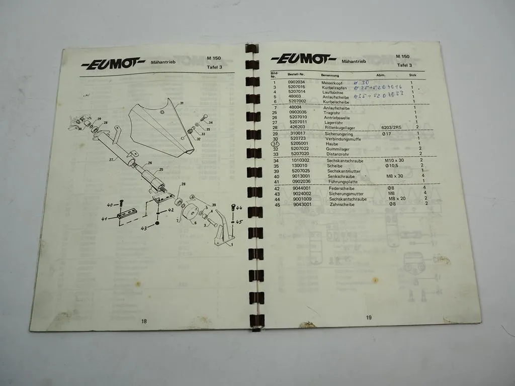 Eumot Motormäher M 150 Betriebsanleitung Ersatzteilliste
