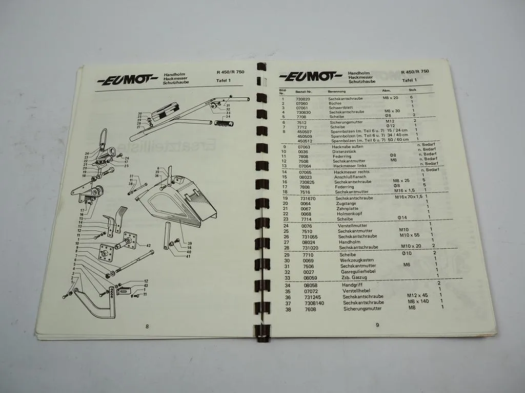 Eumot Triebradhacke R 450 R 750 Betriebsanleitung Ersatzteilliste