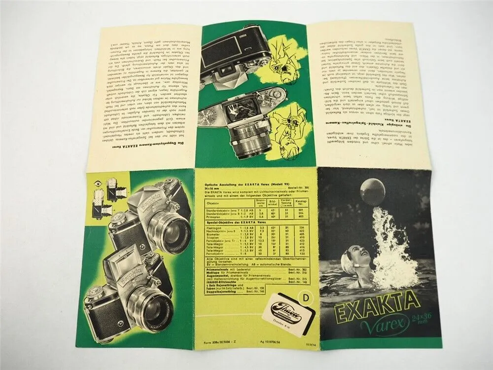 Exakta Varex Spiegelreflex Kamera Fotoapparat Prospekt 1950er Jahre