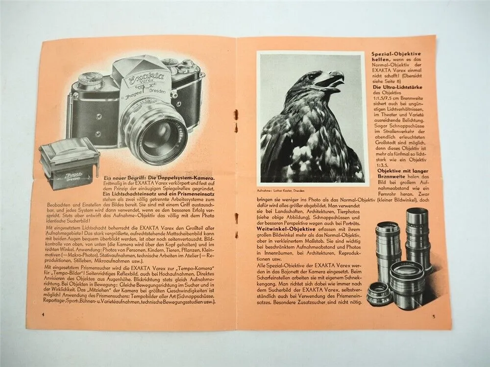 Exakta Varex Spiegelreflex Kamera Fotoapparat Prospekt 1952 Ihagee Dresden