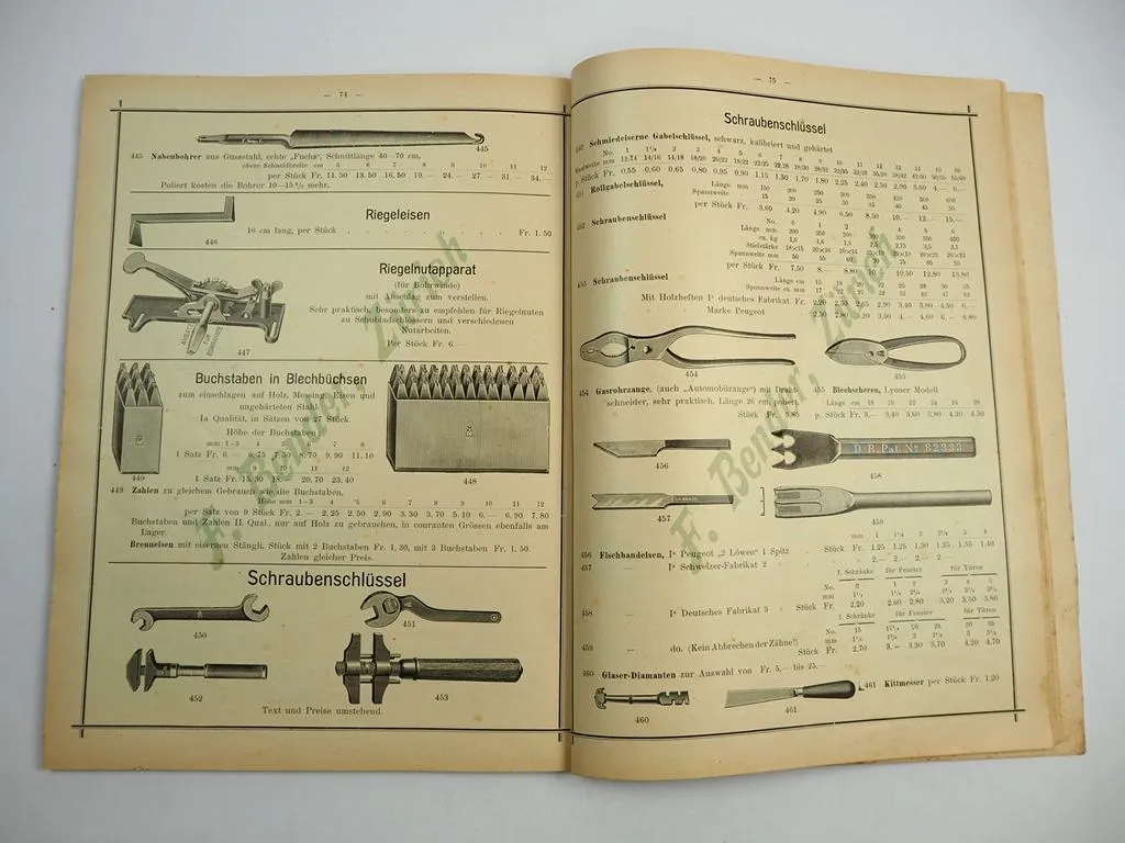 F. Bender Zürich Schweiz Werkzeuge zur Holzverarbeitung Schreiner Katalog 1909