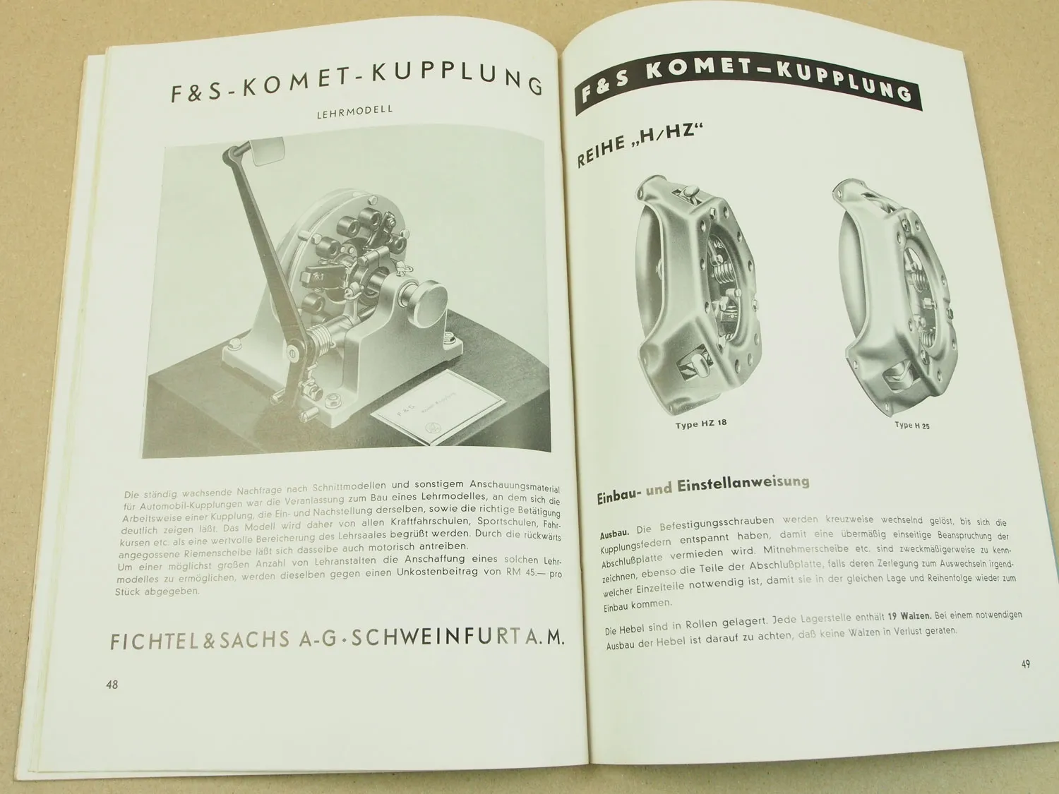 F&S Sachs Komet Kupplungen Handbuch 1939 und Ersatzteilliste 1938