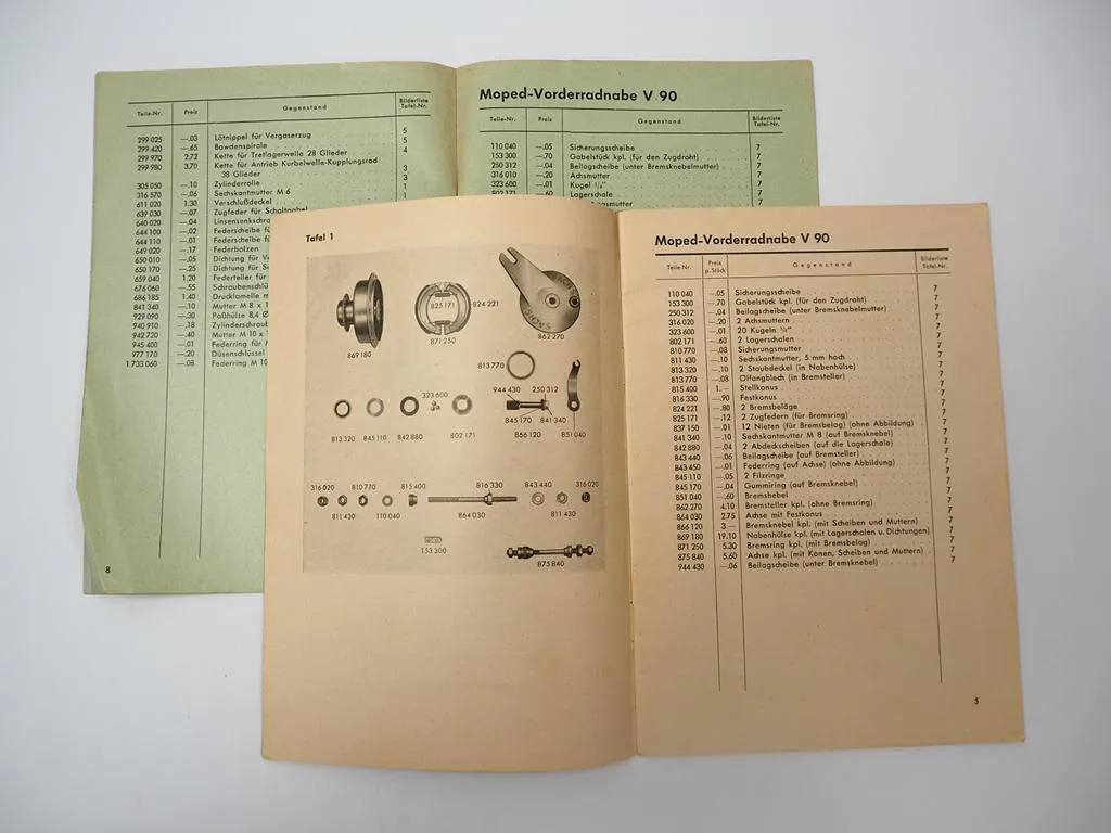 F&S Sachs V H 90 100 125 150 HG115 Naben Moped Ersatzteilliste Preisliste 1954