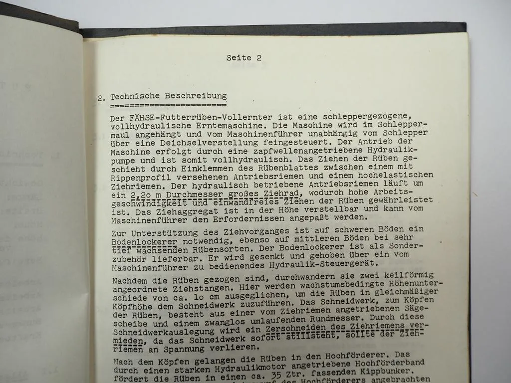 Fähse Beta 1504 Futterrübenroder Betriebsanleitung Ersatzteilliste 1970er Jahre
