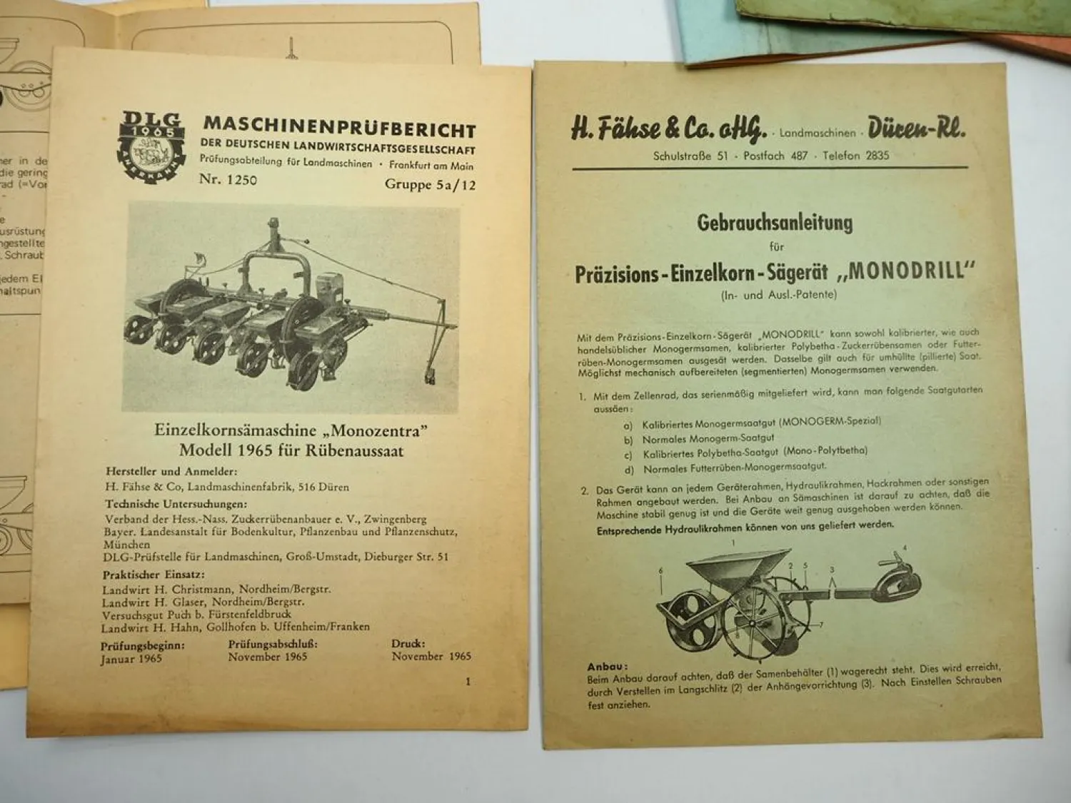 Fähse Monozentra Monodrill Sämaschine Betriebsanleitung Ersatzteilliste Preisliste