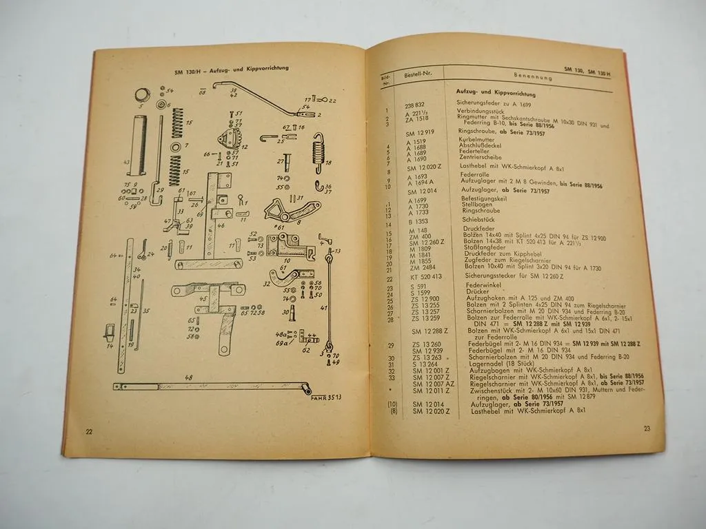 Fahr D130 130H A AH Mähwerk SM130 SM130H Betriebsanleitung Ersatzteilliste 1959