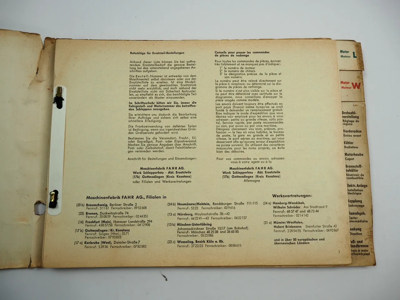 Fahr D131L D131W Dieselschlepper Ersatzteilliste Ersatzteilkatalog 1961