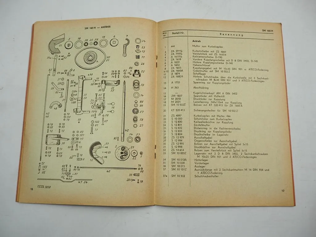 Fahr D185H Schlepper Mähwerk SM185H Betriebsanleitung Ersatzteilliste 1957
