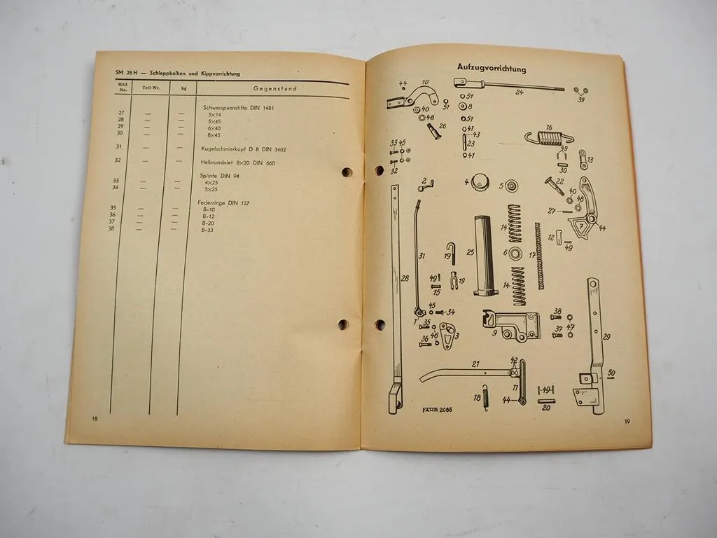 Fahr D25 25H Schlepper Mähwerk SM25H Betriebsanleitung Ersatzteilliste 1953