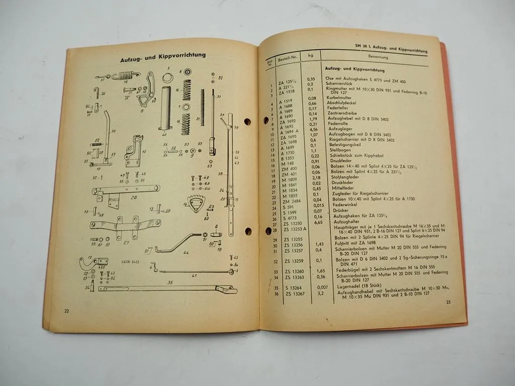 Fahr D30L Schlepper Mähwerk SM30L Betriebsanleitung Ersatzteilliste 1954