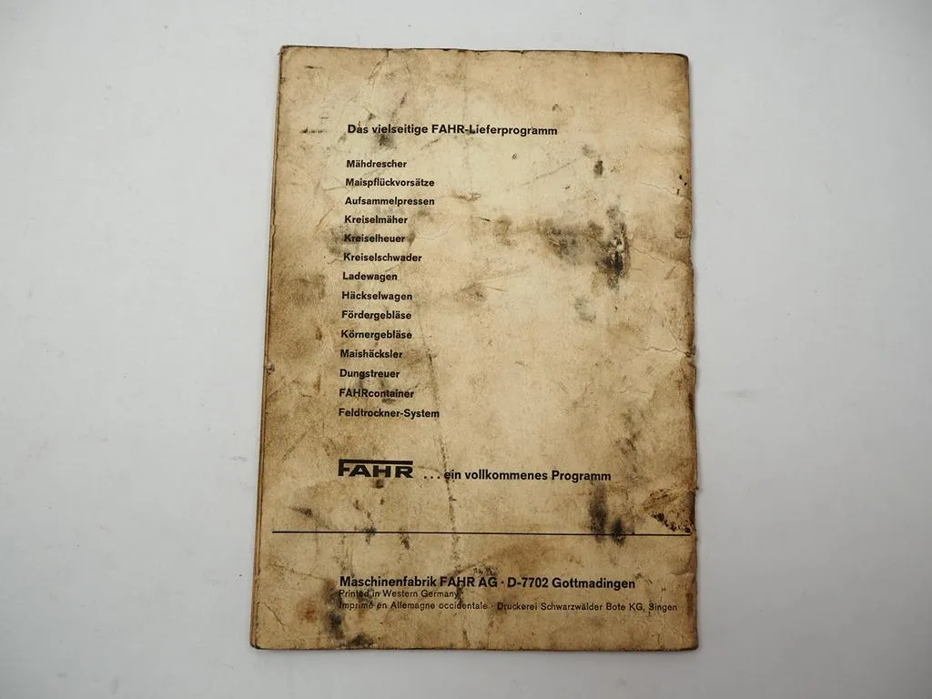 Fahr HD 300 360 400 Hochdruckpressen Betriebsanleitung Bedienungsanleitung 1976