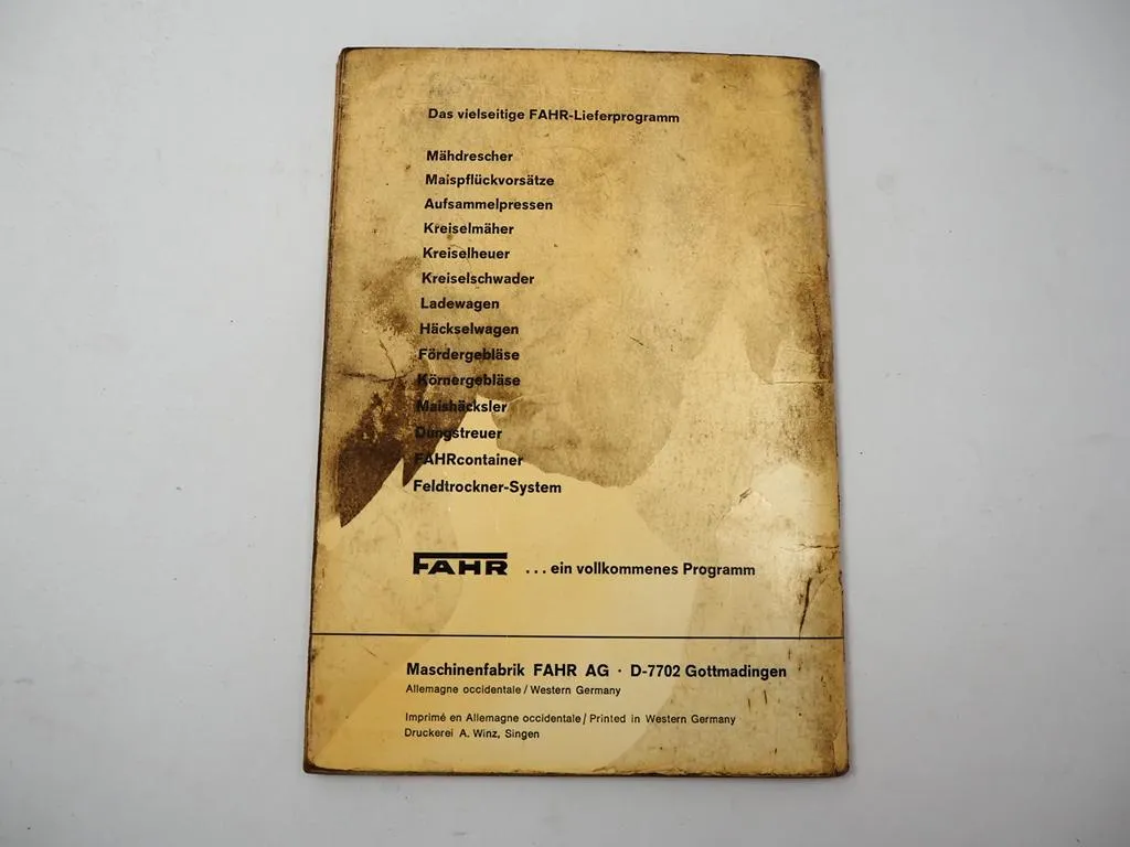 Fahr HD400 Hochdruckpresse Ersatzteilliste Ersatzteilkatalog 1975