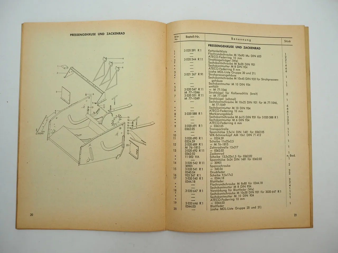 Fahr IHC Anbaupresse f. MDL Mähdrescher Bedienungsanleitung Ersatzteilliste 1962