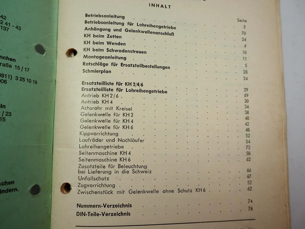 Fahr KH2 KH4 KH6 Kreiselheuer Serie 62A Betriebsanleitung Ersatzteilliste 1968