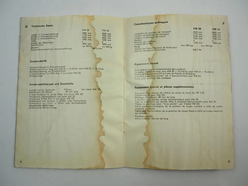Fahr KM20 KM22 Kreiselmäher Betriebsanleitung Bedienungsanleitung 1975