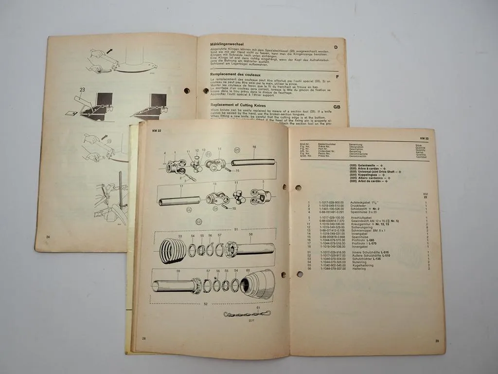 Fahr KM20 KM22 Kreiselmäher Betriebsanleitung Ersatzteilliste 1971/72