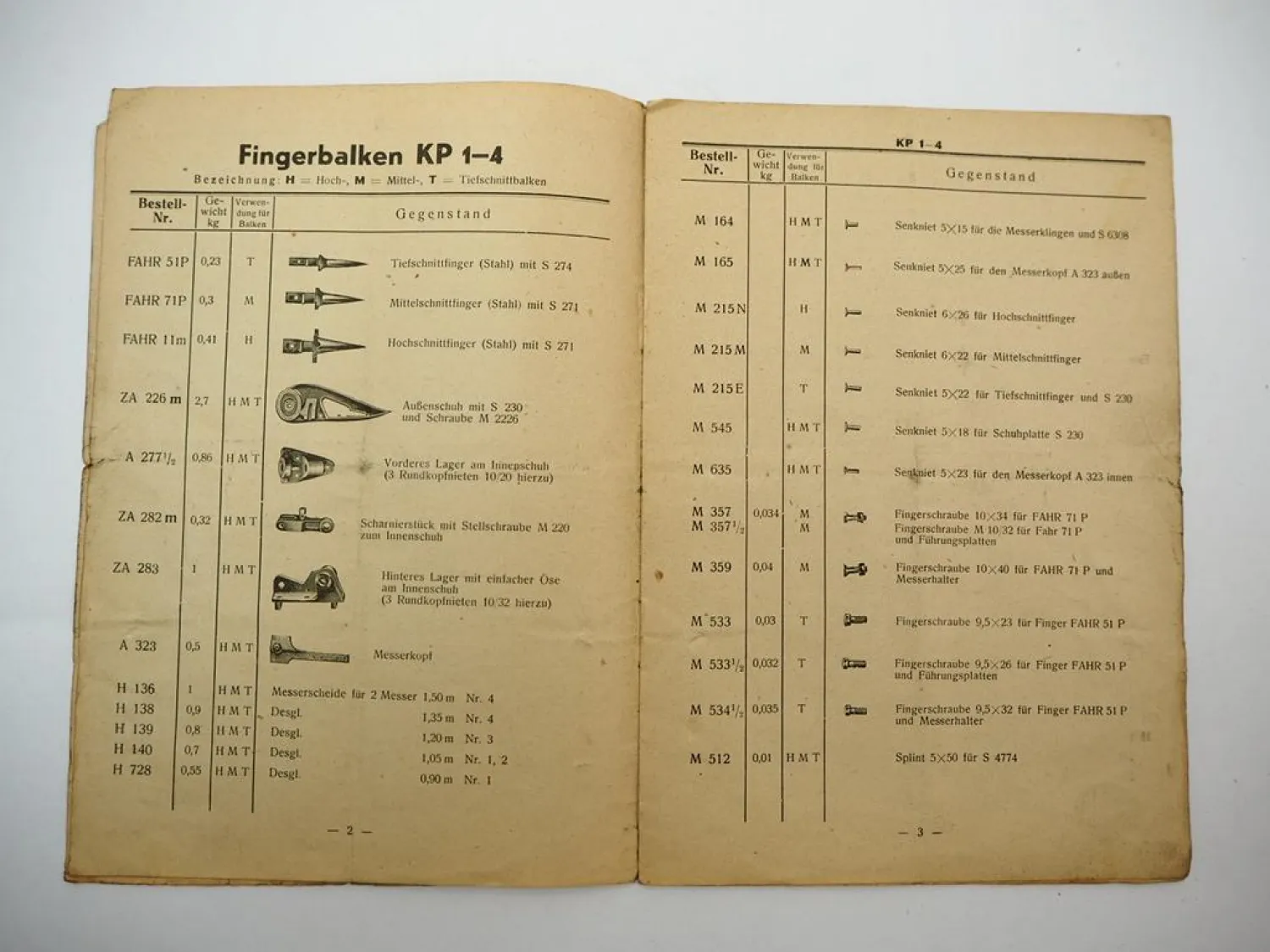 Fahr KP1-4 Fingerbalken für Mähwerk Betriebsanleitung Ersatzteilliste 1949